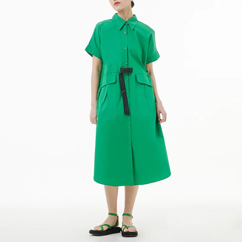 Shirt Dress for Women 2022 Summer European Fashion Streetwear Loose Short Sleeve Solid Color Pocket Belted Long Dresses 5362 
Shirt Dress for Women 2022 Summer European Fashion Streetwear Loose Short Sleeve Solid Color Pocket Belted Long Dresses 5362