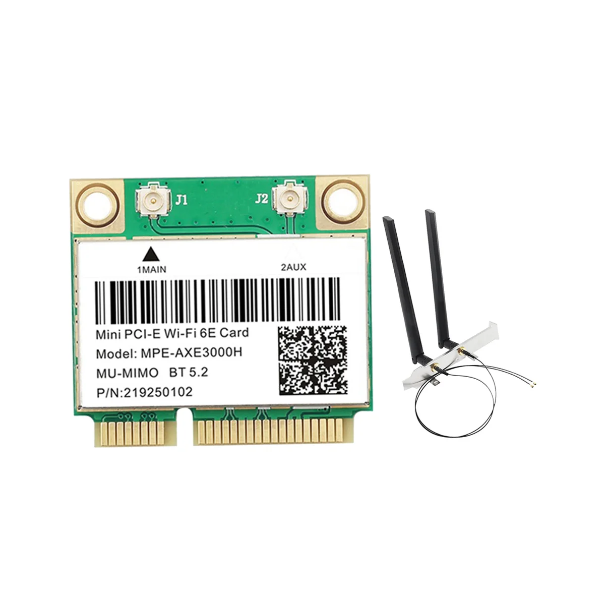 MPE-AXE3000H WiFi Card with Antenna WiFi 6E 2400Mbps Mini PCI-E for BT 5.2 802.11AX 2.4G/5G/6Ghz Wlan Network Card
MPE-AXE3000H WiFi Card with Antenna WiFi 6E 2400Mbps Mini PCI-E for BT 5.2 802.11AX 2.4G/5G/6Ghz Wlan Network Card