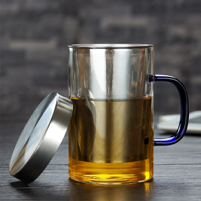 

500ml Glass Cup with Stainless Steel Infuser Tea Infuser Mug Large Borosilicate Glass Tea Mug Home Office Coffee Mug Drinkware