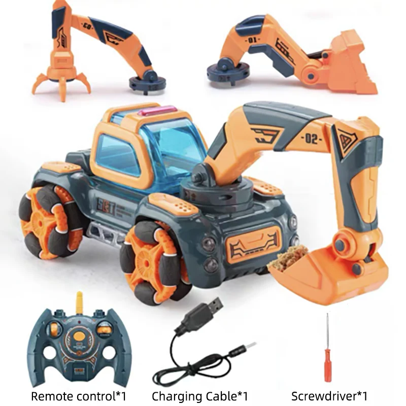 

3 in 1 2.4 Ghz 12 Channel RC Excavator Toy Lamp Remote Control Bulldozer Claw Machine Music Engineering Car For Kids Gifts