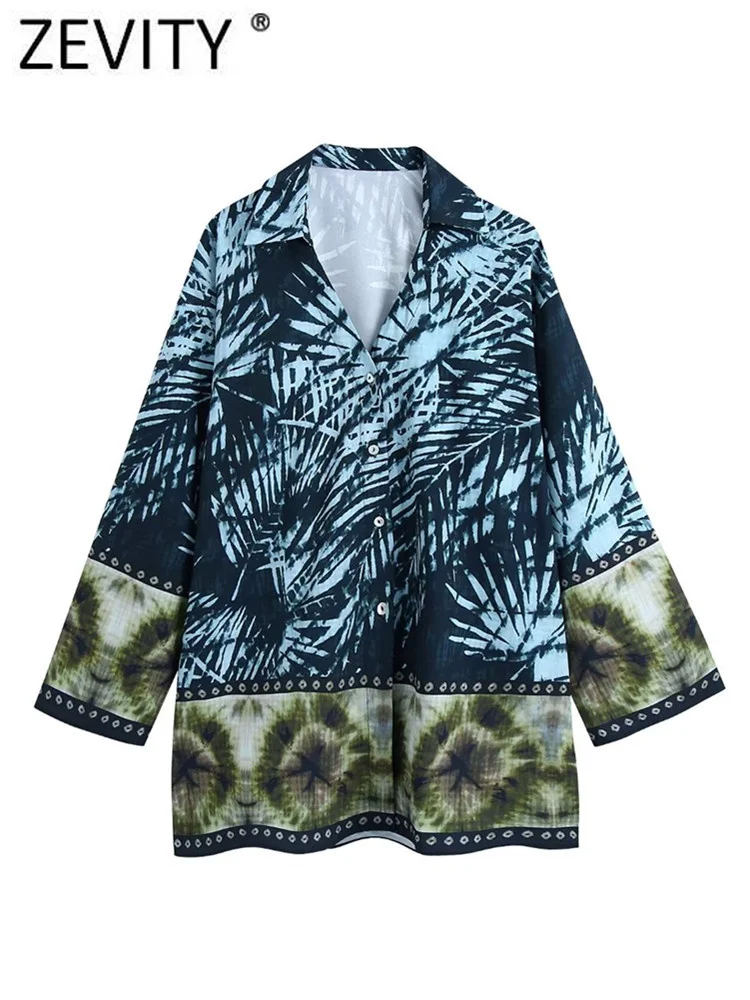 

Zevity Women Vintage Leaves Patchwork Print Loose Smock Blouse Office Lady Kimono Shirt Chic Casual Chemise Blusas Tops LS2867