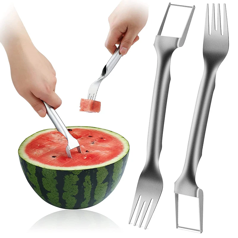 

Watermelon Fork 2 In 1 Watermelon Fruit Slicer Cutter Stainless Steel Fruit Salad Forks Slicer Knife for Kitchen Gadgets 2023