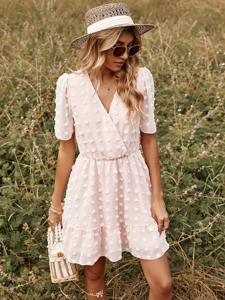 Women's 2022 Spring Summer New Women's V Neck High Waist Short Sleeve Pink Polka Dot Chic Dress For Fashion
Women's 2022 Spring Summer New Women's V Neck High Waist Short Sleeve Pink Polka Dot Chic Dress For Fashion