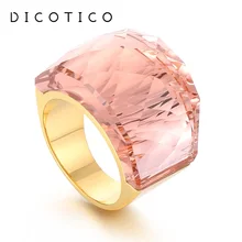 Stainless Steel For Women Large Crystal Glass Stone Pink Color Knuckle Charm Engagement Rings Trendy Wedding Bands Party Jewelry