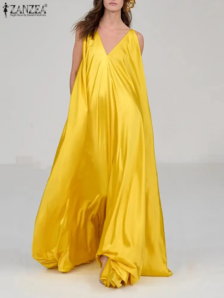 ZANZEA Holiday A-line Women's Dress V-neck Fashion Dresses Satin Party Long Robes 2023 Summer Yellow Sleeveless Casual Vestidos
ZANZEA Holiday A-line Women's Dress V-neck Fashion Dresses Satin Party Long Robes 2023 Summer Yellow Sleeveless Casual Vestidos