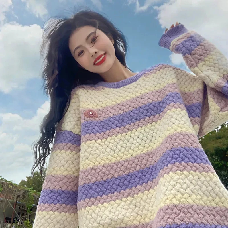 Hdspq Mix Color Striped Sweater Women 2023 Autumn Winter Knitted Twist Sweaters Jumper Woman Long-Sleeve O Neck Pullover Tops
Hdspq Mix Color Striped Sweater Women 2023 Autumn Winter Knitted Twist Sweaters Jumper Woman Long-Sleeve O Neck Pullover Tops