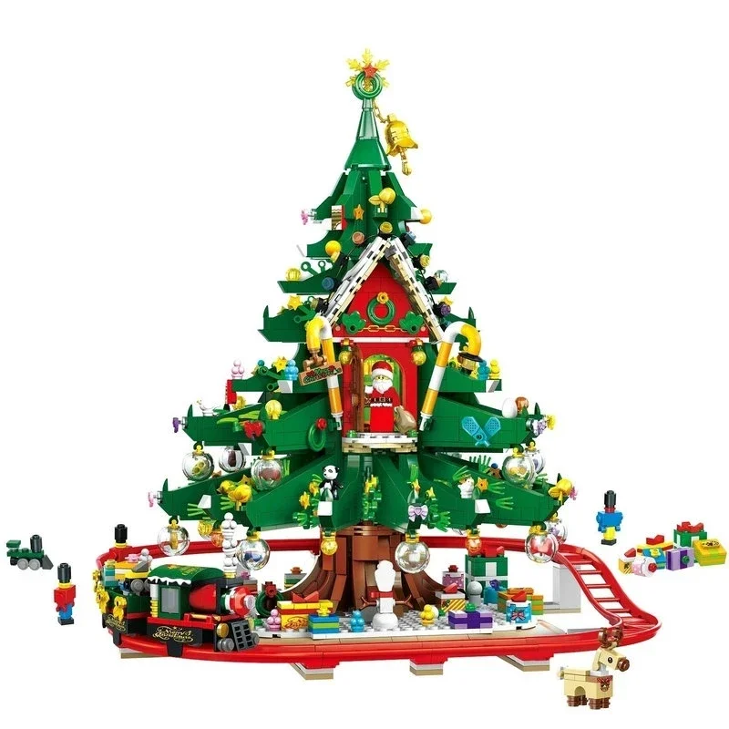 

Новая Рождественская елка, олень, пряничный домик, наборы моделей, строительные блоки, игрушка, город, зимняя деревня, поезд, Санта-Клаус, лось, новый год