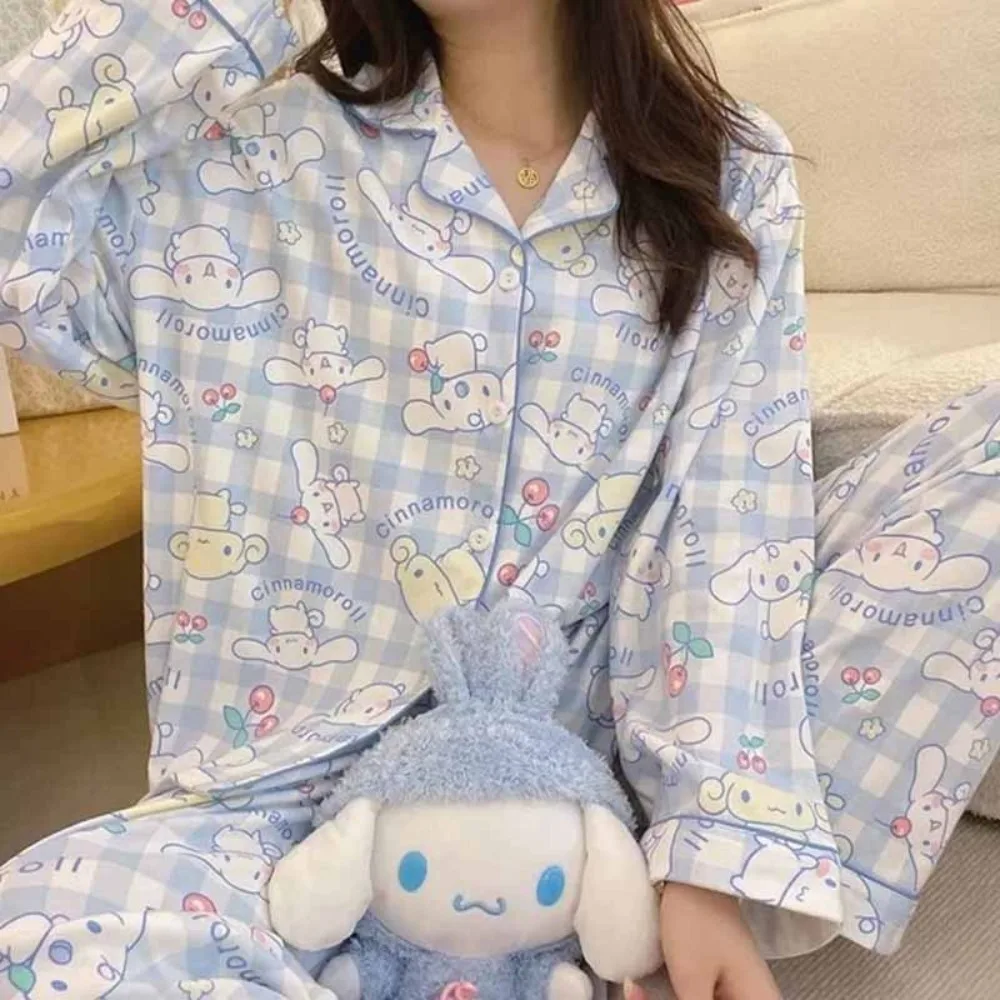 

Sanrio MyMelody Kawaii Pajama Anime New Cute Sweet Cinnamoroll Kuromi Spring Autumn Long-sleeved Homelike Set Girl Birthday Gift
