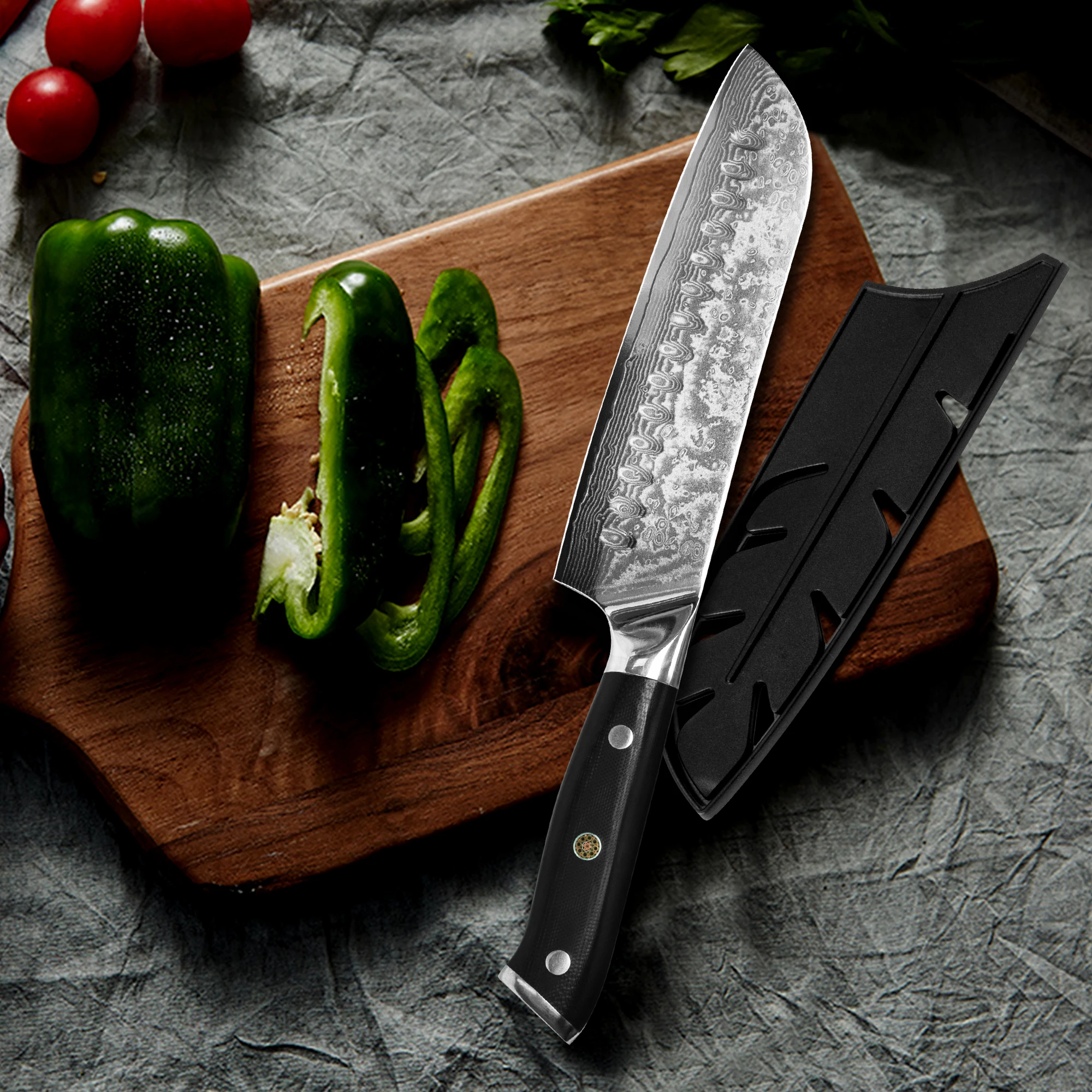 7 Inch Santoku Knife VG10 Damascus Steel Kitchen Knife Damascus Japanese Santoku Knife Meat Cleaver Slicing Cooking Chef Knife 
7 Inch Santoku Knife VG10 Damascus Steel Kitchen Knife Damascus Japanese Santoku Knife Meat Cleaver Slicing Cooking Chef Knife