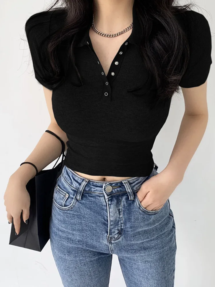 WOMEGAGA 2022 Summer New Solid Color Sexy Tight-fitting Short-sleeved T-shirt Women's Lapel Single-breasted Women's Clothing3Q55
WOMEGAGA 2022 Summer New Solid Color Sexy Tight-fitting Short-sleeved T-shirt Women's Lapel Single-breasted Women's Clothing3Q55