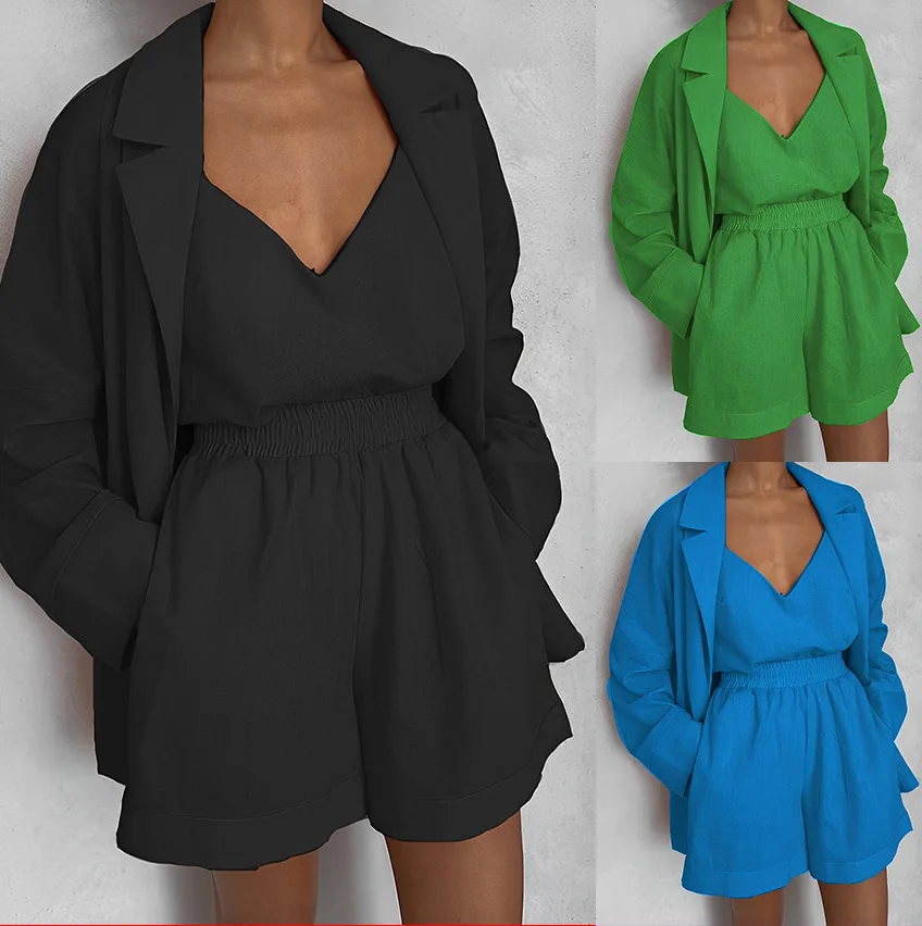 Womens Outifits Spring Women's Casual Commuting Elegant Vest Suit Solid Color Jacket and Loose Shorts Three-piece Set Women Set
Womens Outifits Spring Women's Casual Commuting Elegant Vest Suit Solid Color Jacket and Loose Shorts Three-piece Set Women Set