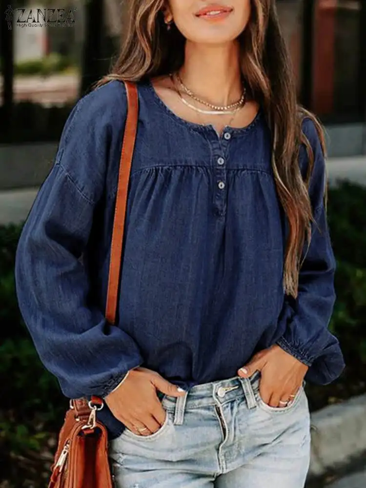 ZANZEA O-neck Puff Sleeve Tops Buttons Drop-shoulder 2023 Summer Casual Loose Denim Blouses Women Fashion Pleated Holiday Shirts
ZANZEA O-neck Puff Sleeve Tops Buttons Drop-shoulder 2023 Summer Casual Loose Denim Blouses Women Fashion Pleated Holiday Shirts