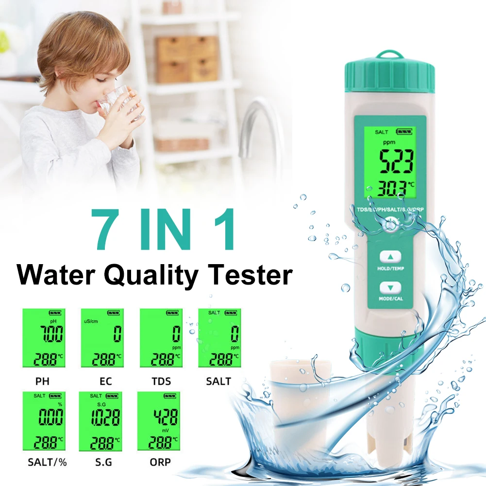 PH/TDS/EC/ORP/SG/Salinity/Temperature 7 In 1 Water Quality Tester Measuring Pen Digital Water Monitor for Drinking Water Pools
PH/TDS/EC/ORP/SG/Salinity/Temperature 7 In 1 Water Quality Tester Measuring Pen Digital Water Monitor for Drinking Water Pools