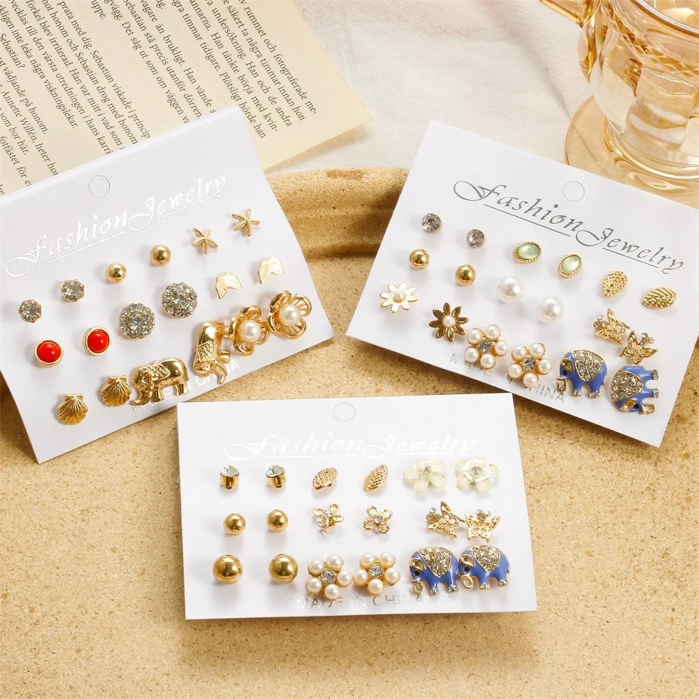 9 Pairs/Lot Heart Flower Earrings Set For Women Rhinestone Simulated Pearl Sun Star Stud Earrings Girls Party Jewelry Wholesale
9 Pairs/Lot Heart Flower Earrings Set For Women Rhinestone Simulated Pearl Sun Star Stud Earrings Girls Party Jewelry Wholesale