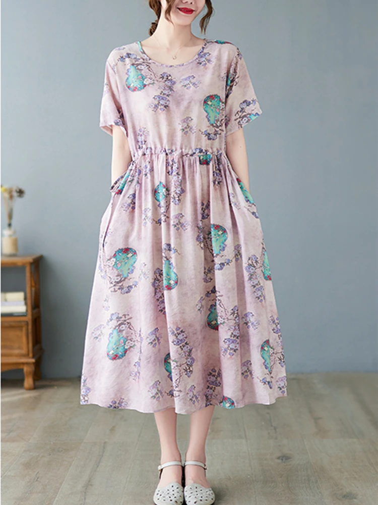 Women Dress Summer 2022 Cotton Vintage Print Floral Short Sleeve Dresses Casual Long Vestidos Femme Robe Elegant Fashion Clothes
Women Dress Summer 2022 Cotton Vintage Print Floral Short Sleeve Dresses Casual Long Vestidos Femme Robe Elegant Fashion Clothes