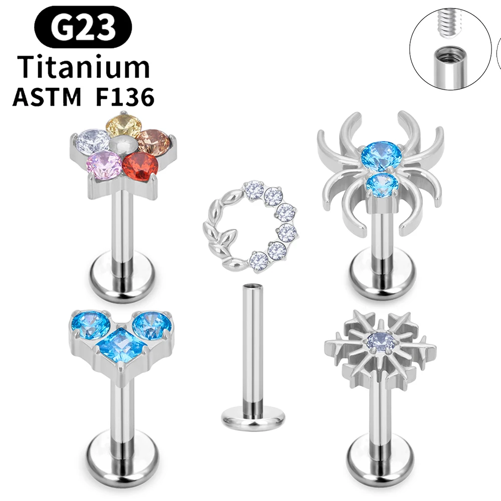 

G23 Titanium Ear Studs for Women 16G Flower Snowflake Heart CZ Top Tragus Cartilage Helix Conch Daith Earrings Piercing Jewelry