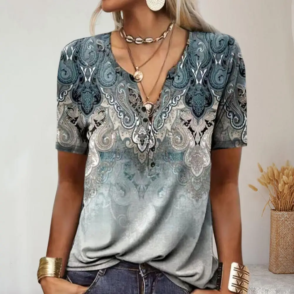 Beautiful Summer Blouse Buttons Mid Length Summer Blouse Short Sleeves Pullover Women Summer T-shirt Lady Garment
Beautiful Summer Blouse Buttons Mid Length Summer Blouse Short Sleeves Pullover Women Summer T-shirt Lady Garment