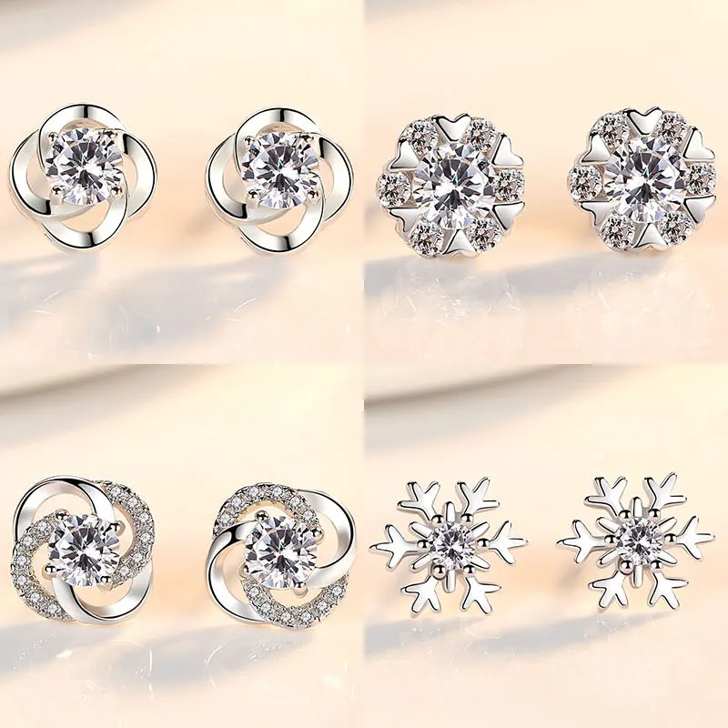 

S925 silver needle Japan and South Korea sweet Mosan zircon earrings 2021 online celebrity earrings female live supply wholesale