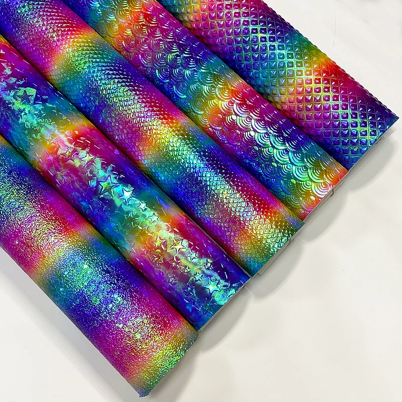 XHT 3D Geometric/Star/Snake Skin Pattern Embossed PU Rainbow Iridescent Faux PU Leather Fabric Sheet for Bag/Shoe/Craft
XHT 3D Geometric/Star/Snake Skin Pattern Embossed PU Rainbow Iridescent Faux PU Leather Fabric Sheet for Bag/Shoe/Craft