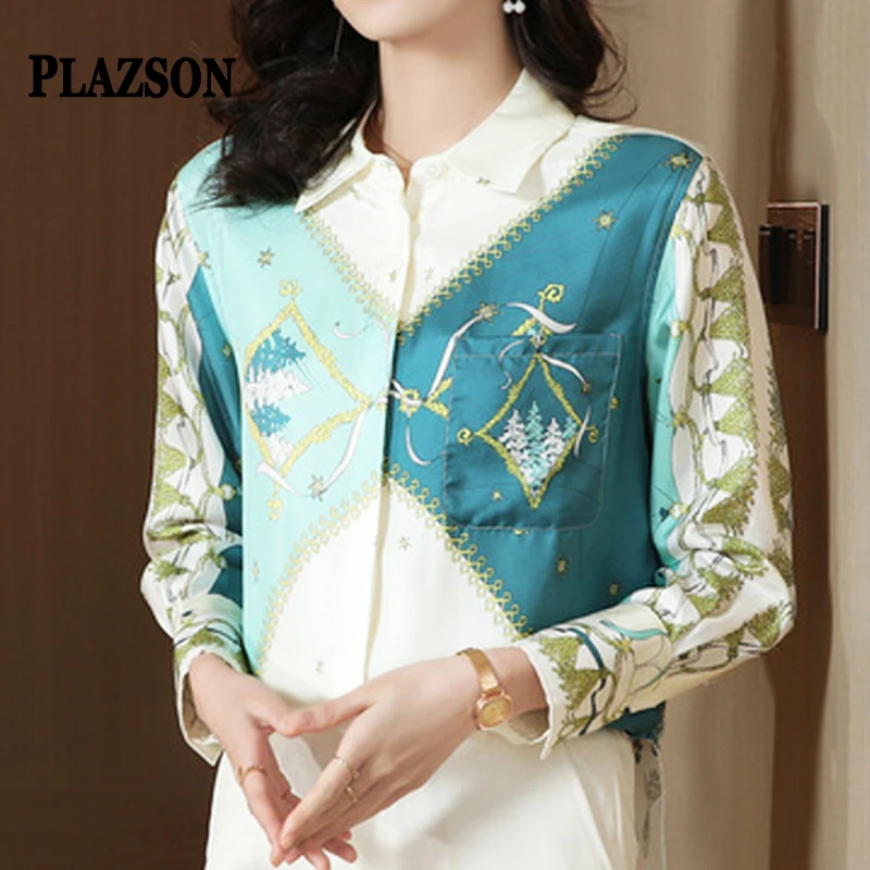PLAZSON Summer Satin Blouse Women Luxury Print Long Sleeve Lapel Button Loose Shirt Oversize Casual Tops camisas y blusas قمصان
PLAZSON Summer Satin Blouse Women Luxury Print Long Sleeve Lapel Button Loose Shirt Oversize Casual Tops camisas y blusas قمصان