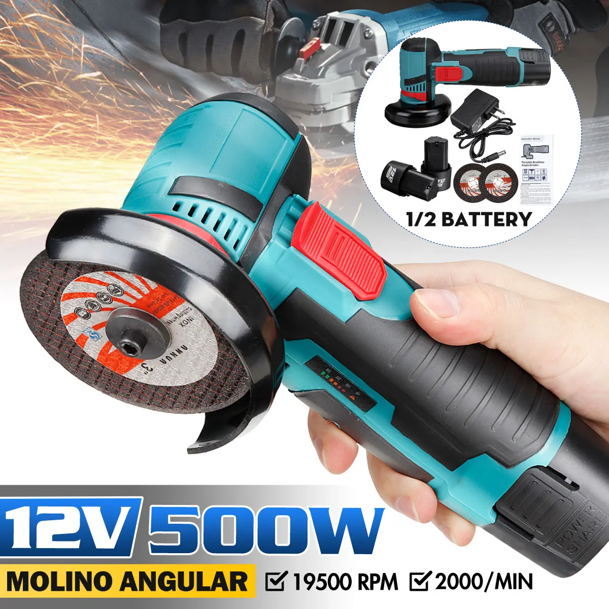 12V Brushless Angle Grinder With Lithium Battery 500W 19500Rpm Cordless Mini Polishing Machine Diamond Cutting Grinder
12V Brushless Angle Grinder With Lithium Battery 500W 19500Rpm Cordless Mini Polishing Machine Diamond Cutting Grinder