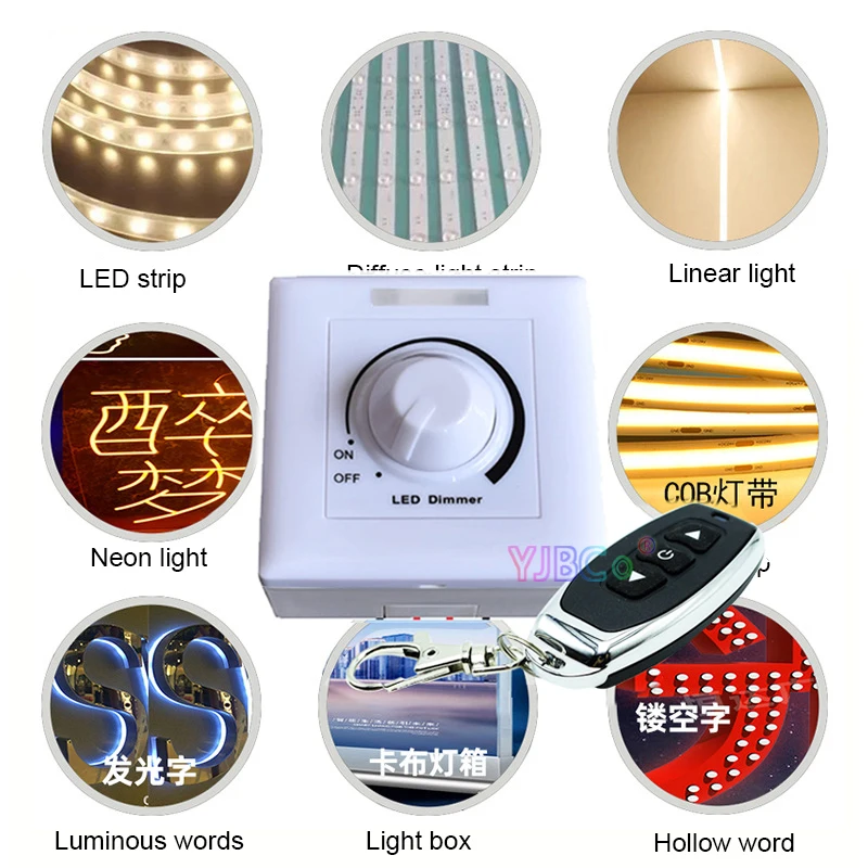 

3key Remote Single color led strip dimmer 12V 24V 20A PWM digital stepless Knob dimming monochrome COB light tape dimmer switch