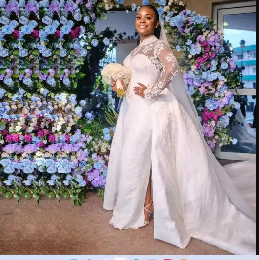 Newest High Neck Mermaid Wedding Dresses with Detachable Train Vestido de Noiva LacecAppliques Long Sleeves African Bridal Gowns
Newest High Neck Mermaid Wedding Dresses with Detachable Train Vestido de Noiva LacecAppliques Long Sleeves African Bridal Gowns
