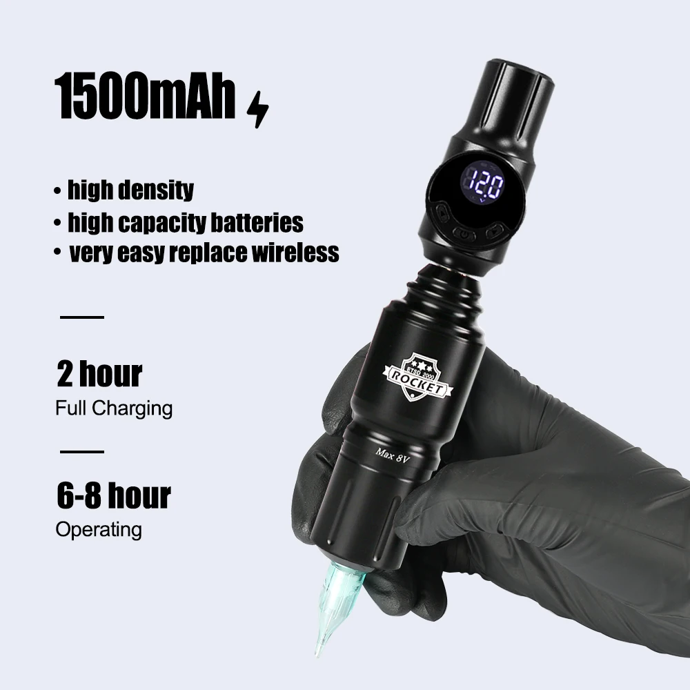 Rocket Rotary Tattoo Pen Kit Battery Pen With DC01 1500mHa Wireless Tattoo Power Supply LED Display Permanent Makeup Accessories
Rocket Rotary Tattoo Pen Kit Battery Pen With DC01 1500mHa Wireless Tattoo Power Supply LED Display Permanent Makeup Accessories