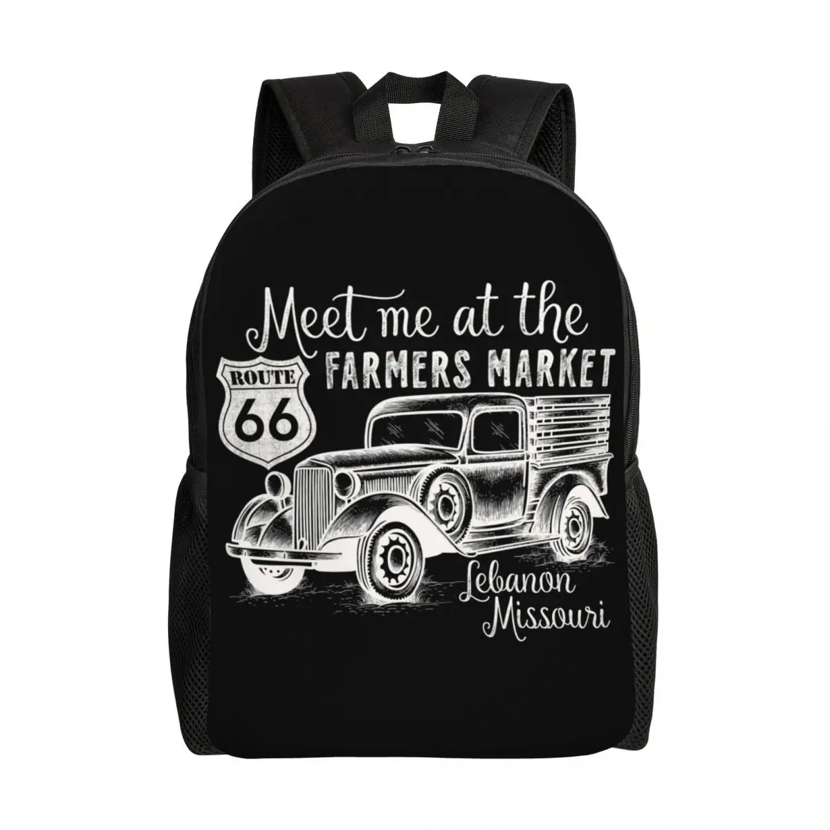 

Meet Me At The Route 66 Farmers Market Retro Vintage Produce Truck Backpack Bookbag for College School Street of America Bag