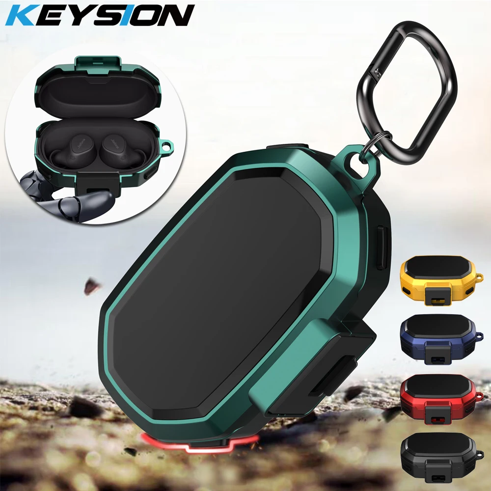 

KEYSION Bluetooth Earphone Case for Jabra Elite 7 Pro Silicone+PC With Switch+Hook Shockproof Cover for Jabra Elite 7 Active