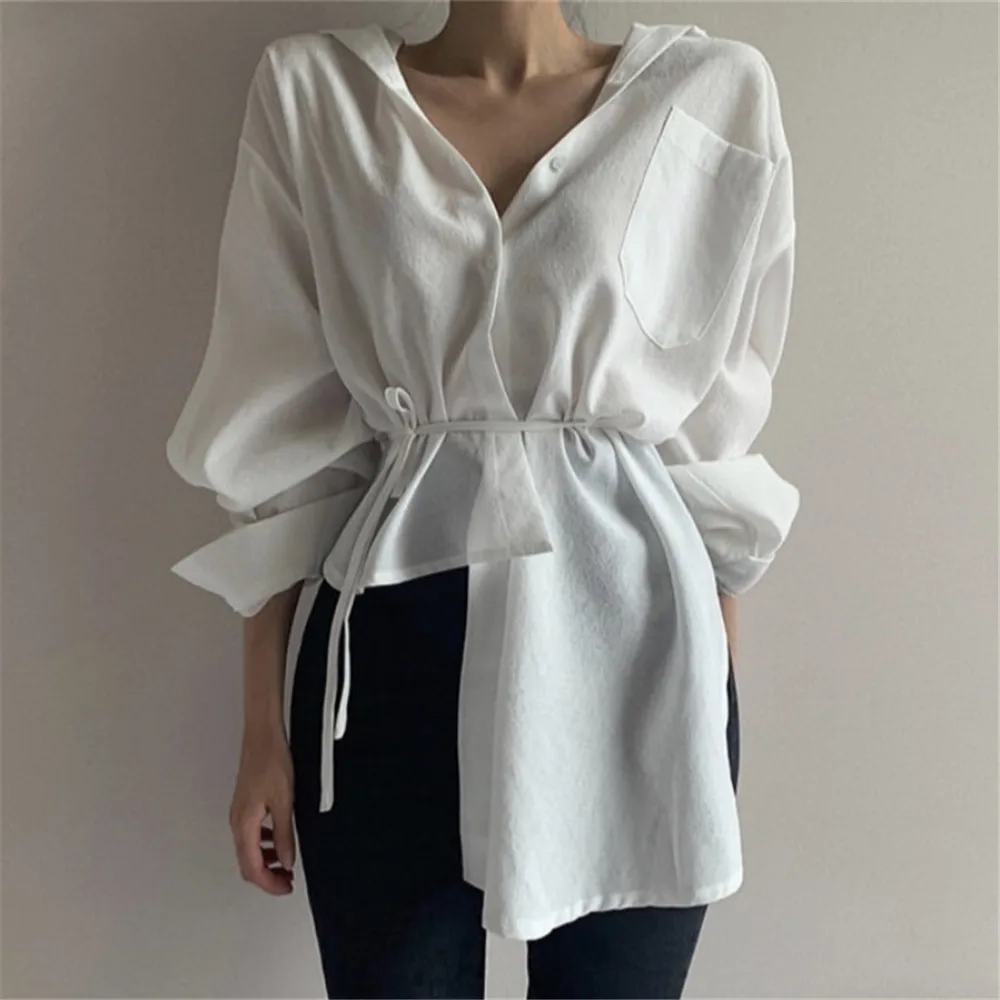 Women's Blouse Solid Color French Niche Irregular Design Lapel Single-breasted Tie Waist Long-sleeved Shirt Women Autumn Spring
Women's Blouse Solid Color French Niche Irregular Design Lapel Single-breasted Tie Waist Long-sleeved Shirt Women Autumn Spring