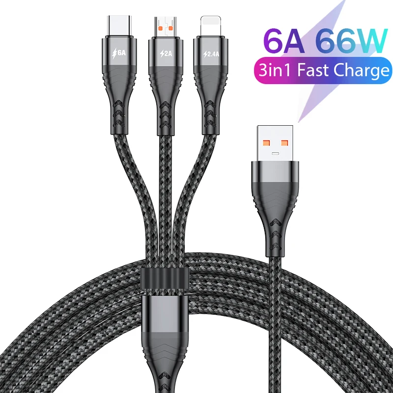 6A 66W 3 in 1 USB Type C Micro USB Cable For iphone 14 13 12 Xiaomi POCO F3 Realme Mobile Phones Fast Charging Charger Cord Wire
6A 66W 3 in 1 USB Type C Micro USB Cable For iphone 14 13 12 Xiaomi POCO F3 Realme Mobile Phones Fast Charging Charger Cord Wire