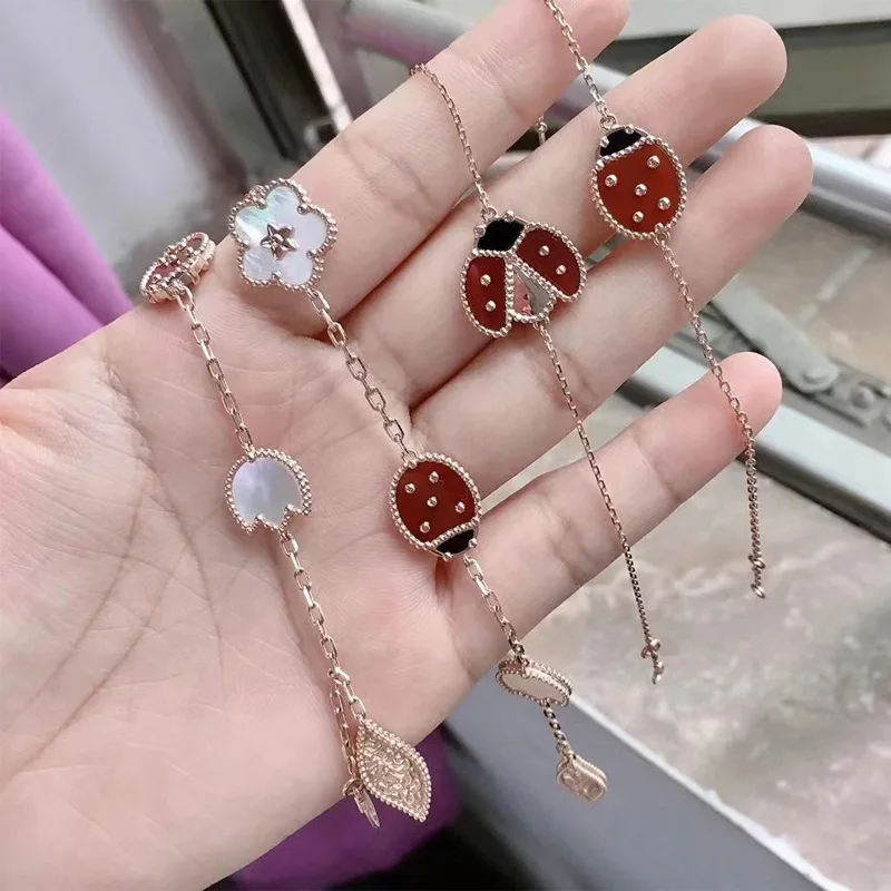 

Hot Selling Brand Lucky Flower Five Element Ladybird Bracelet For Women Fashion Luxury Jewelry Set 2023 Trend Christmas Gift