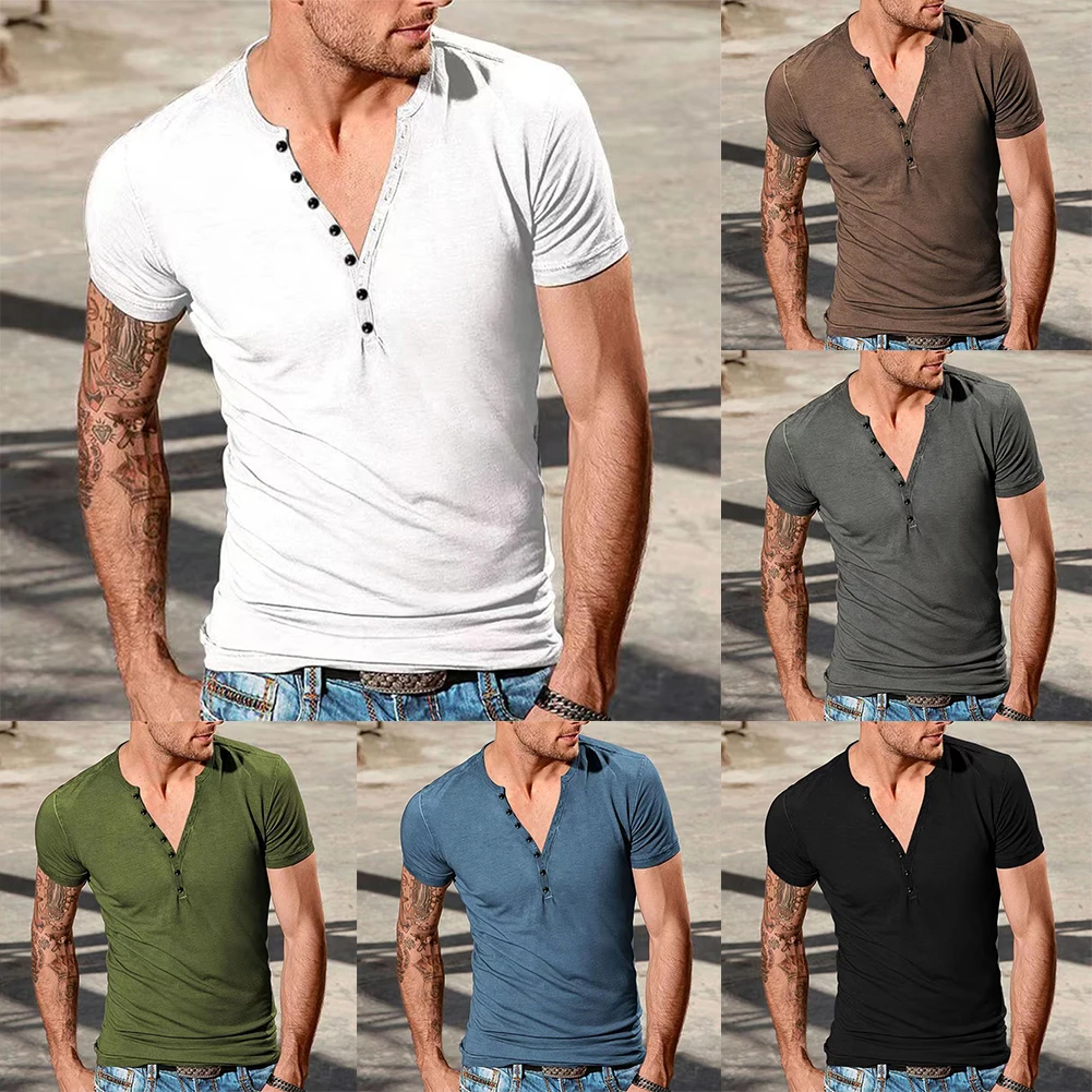 Mens Short Sleeve Henley V-neck T Shirt Summer Casual Pullover Loose Top Blouse Mens Plain Summer Fashion T-Shirt
Mens Short Sleeve Henley V-neck T Shirt Summer Casual Pullover Loose Top Blouse Mens Plain Summer Fashion T-Shirt
