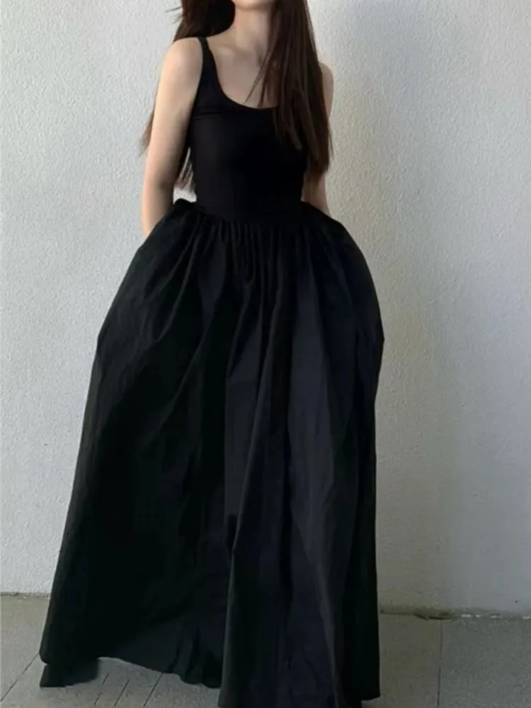 

Женское Повседневное платье-трапеция на бретелях-спагетти, черное элегантное праздвечерние чное платье без рукавов, однотонное платье в ст...