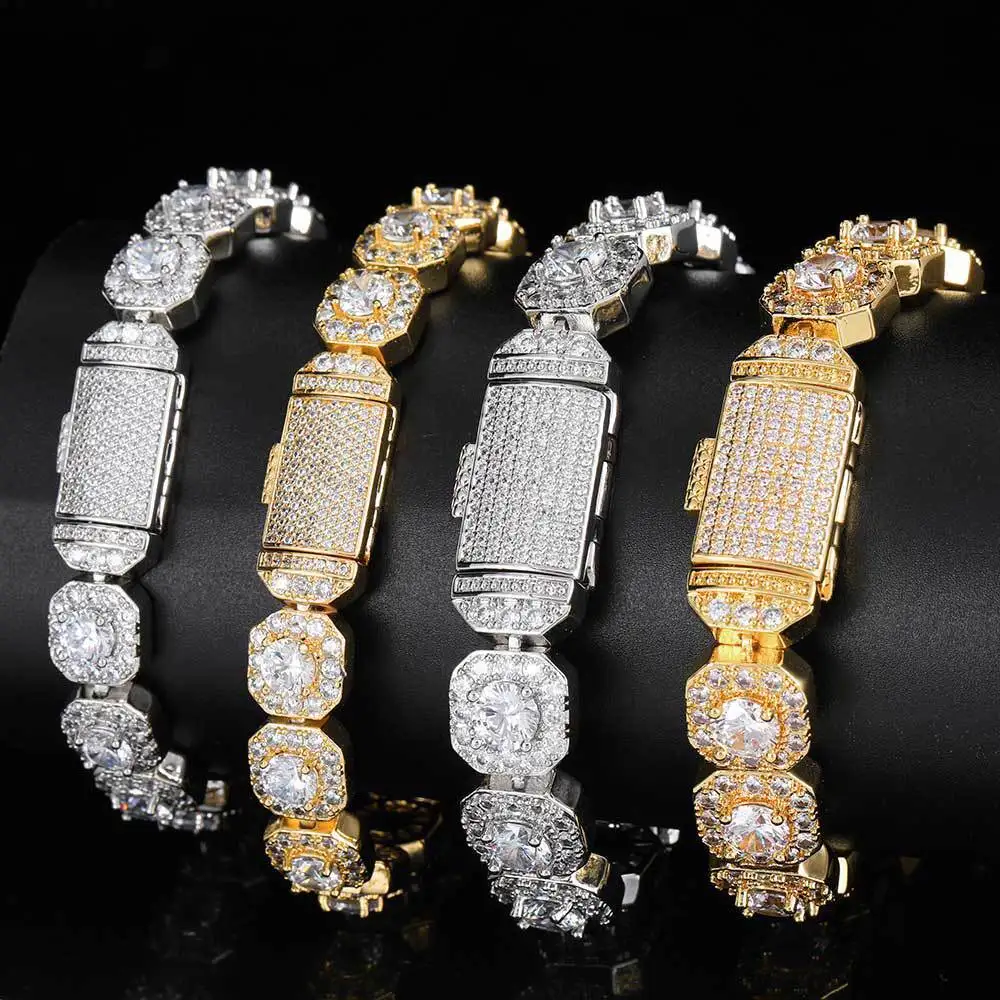 

Scooya European American hip-hop bracelet 10/12mm rock sugar zircon bracelet hip-hop trend men's Miami rap bracelet accessories