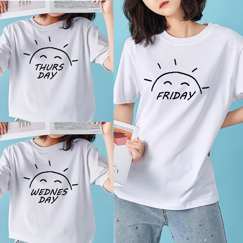 Women T-Shirt Sun Smiley Graphic Print Series Tops Tee Summer White All-match O Neck Short Sleeve Casual Soft Woman Clothes
Women T-Shirt Sun Smiley Graphic Print Series Tops Tee Summer White All-match O Neck Short Sleeve Casual Soft Woman Clothes