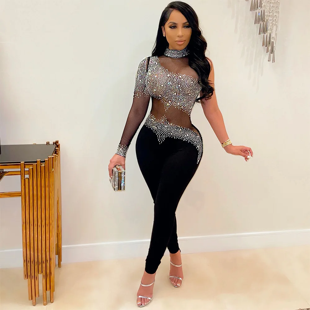 Fashion Jumpsuits for Women Elegant Sexy Mesh See-through Hot Drill Trousers Long-sleeved Bodysuit Woman Zipper One Piece Outfit
Fashion Jumpsuits for Women Elegant Sexy Mesh See-through Hot Drill Trousers Long-sleeved Bodysuit Woman Zipper One Piece Outfit