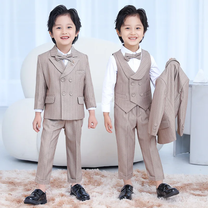 Children's Striped Formal Dress Suit Set Boys First Birthday Party Wedding Costume Kids Blazer Vest Pants Bowtie Clothing Set
Children's Striped Formal Dress Suit Set Boys First Birthday Party Wedding Costume Kids Blazer Vest Pants Bowtie Clothing Set