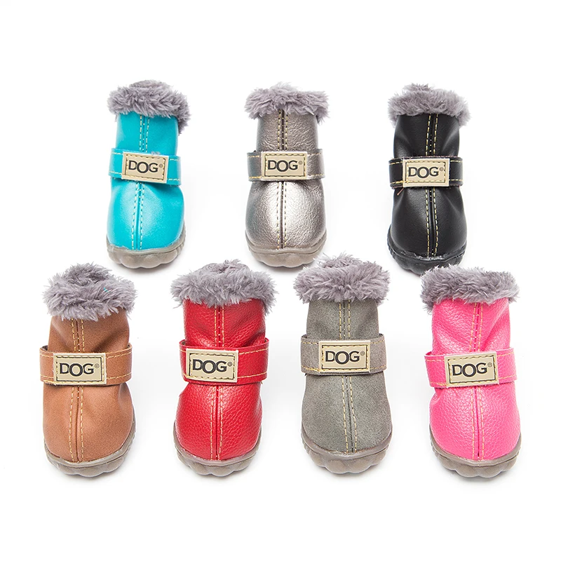 

Обувь 4 сапоги обувь для домашних животных маленькая собака мопса кожаные водонепроницаемые изделия для домашних любимцев собак кошек теплый снег Чихуахуа собаки шт/комплекты Зимний щенок
