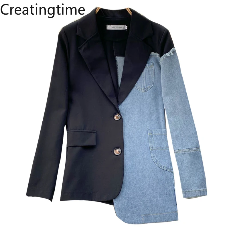 Creatingtime 2022 Spring New Fashion Trend Women's Notched Single Breasted Denim Patchwork Asymmetric Loose Fit Blazer GA772
Creatingtime 2022 Spring New Fashion Trend Women's Notched Single Breasted Denim Patchwork Asymmetric Loose Fit Blazer GA772