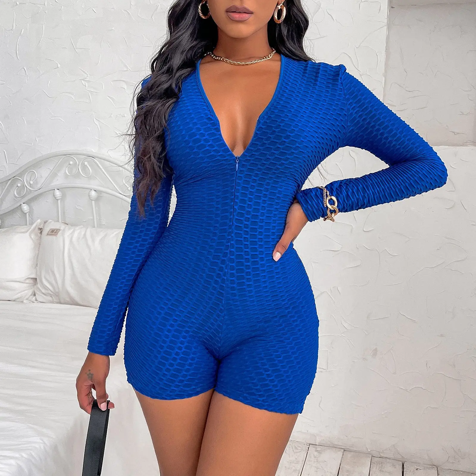 Women's Fashion Tight Solid Color Long Sleeve Casual Jumpsuit Shorts Women Spring and Autumn Clothing
Women's Fashion Tight Solid Color Long Sleeve Casual Jumpsuit Shorts Women Spring and Autumn Clothing