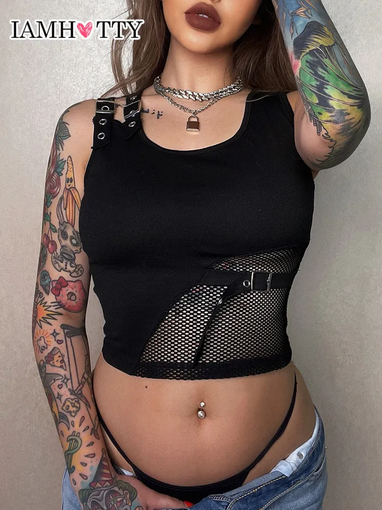 IAMHOTTY Fishnet Patchwork Gothic Tank Top Women Black Hollow Out Sexy Crop Tops Vintage Sleeveless Tops Casual Basic Vest Club
IAMHOTTY Fishnet Patchwork Gothic Tank Top Women Black Hollow Out Sexy Crop Tops Vintage Sleeveless Tops Casual Basic Vest Club