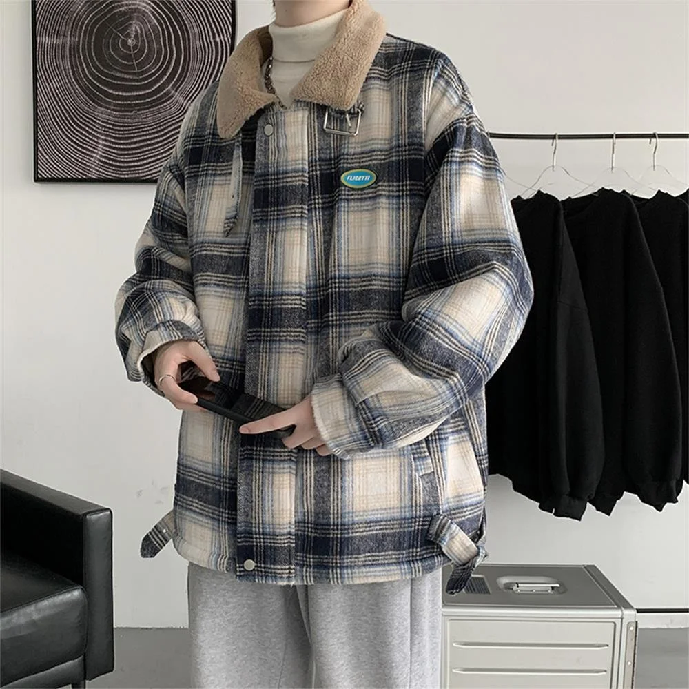 2022 Men Harajuku Autumn Winter Plus Velvet Keep Warm Fashion Male Casual Plaid Long-sleeved Loose Lapel Jacket Men's Clothing 
2022 Men Harajuku Autumn Winter Plus Velvet Keep Warm Fashion Male Casual Plaid Long-sleeved Loose Lapel Jacket Men's Clothing