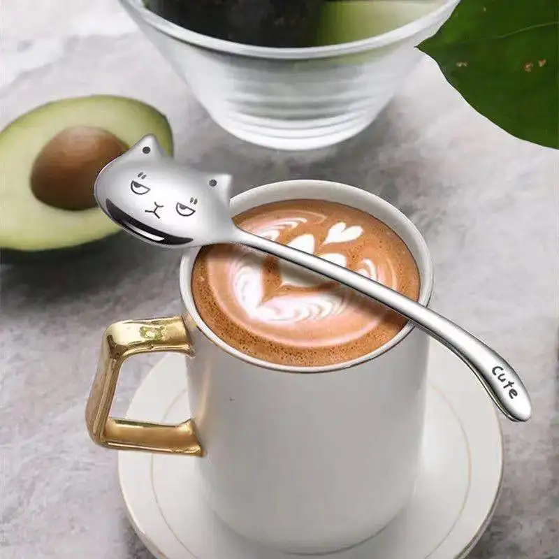 

2PCS Cute Dessert Spoon Coffee Spoon 304 Stainless Steel Meal Spoon Creative Spoon Cute Cat Coffee Stirring Spoon Free Shipping
