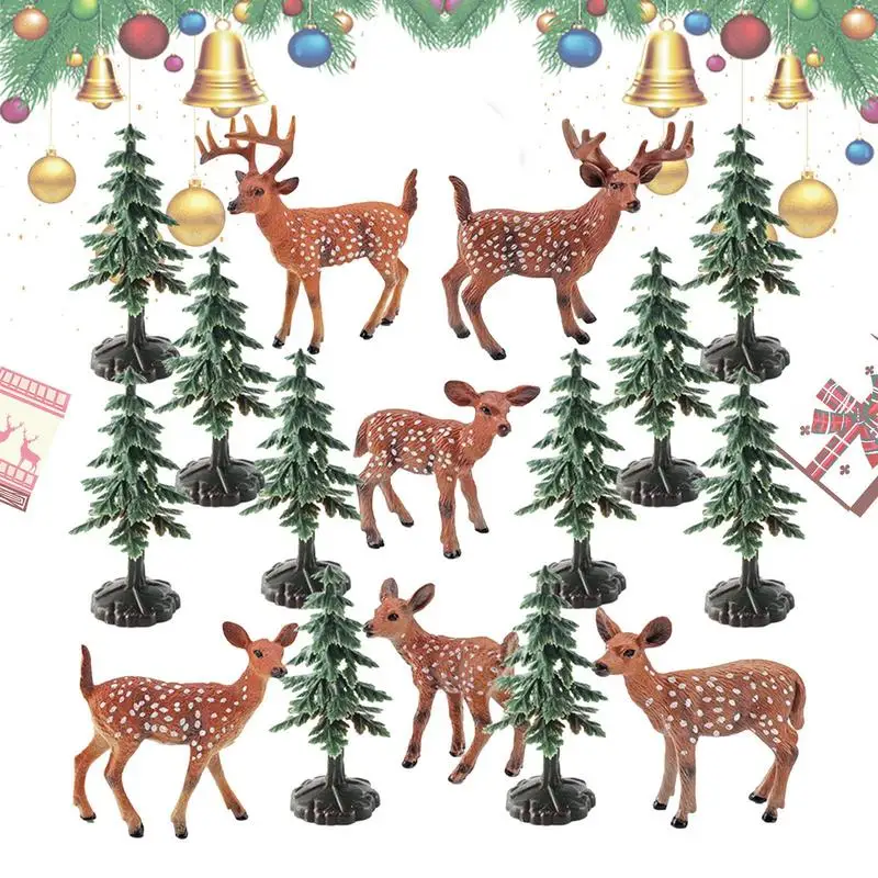 

Christmas Deer Set Miniature Deer And Christmas Tree Figures Table Desktop Decoration Model For Children's Birthdays And