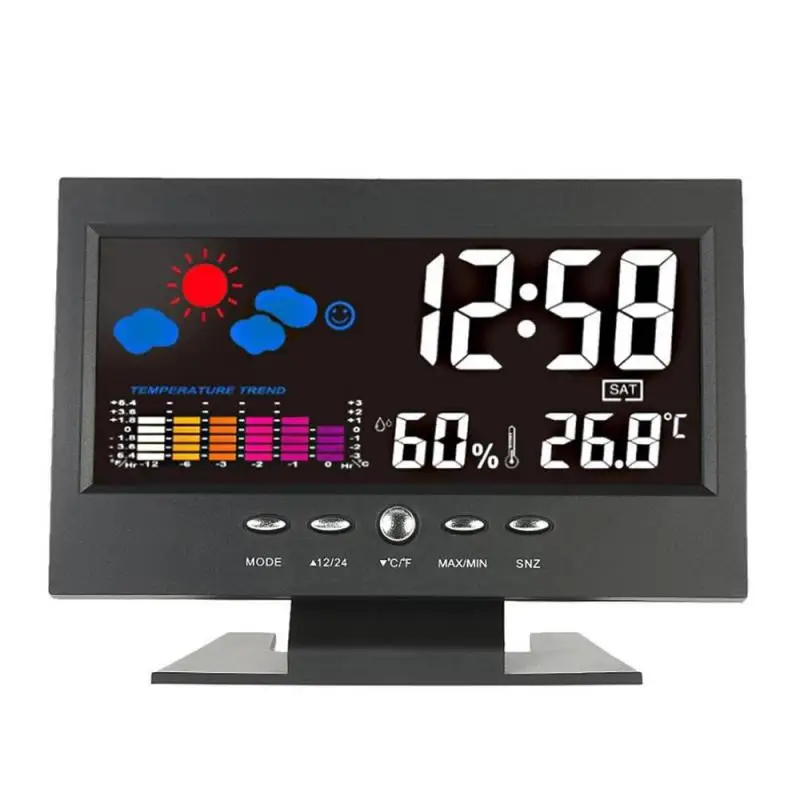 

Indoor Snooze Alarm Temperature Humidity Time Date Clock Display Voice-activated Weather Forecast Station Multi-functional 8082t