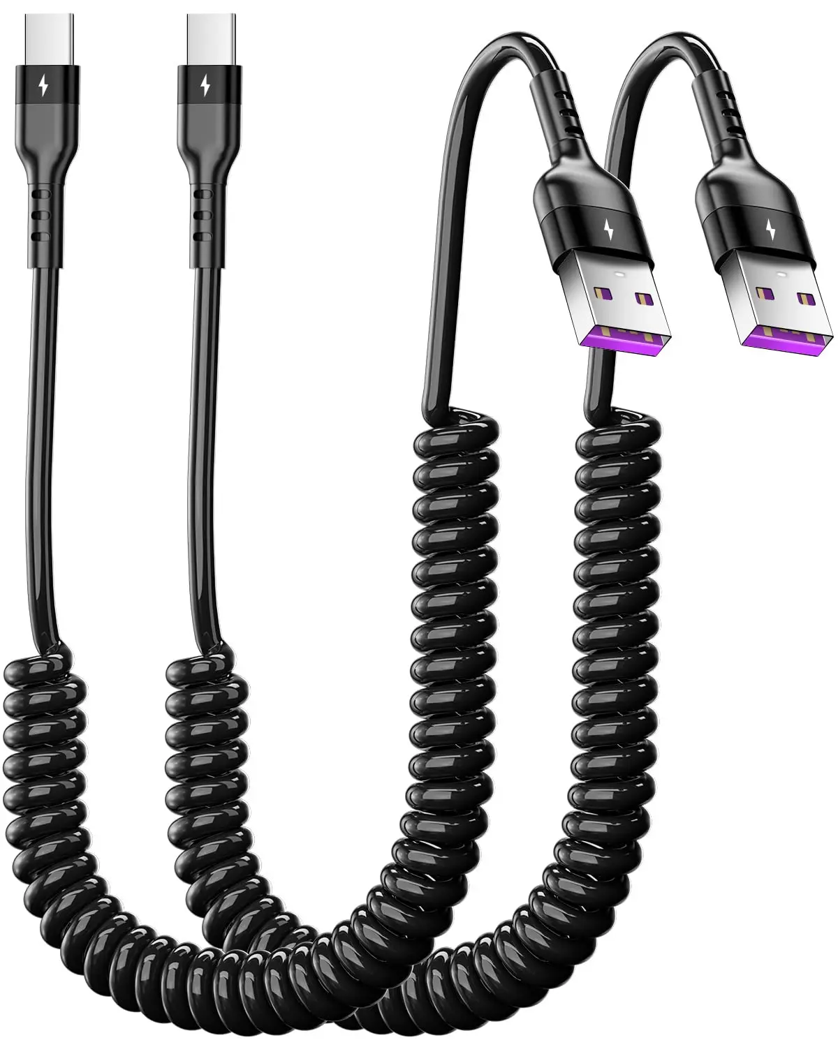 

USB-кабель для передачи данных Тип C, 66 Вт, 5 А, 3 А, микро-USB, пружинный вытяжной Телескопический кабель для быстрой зарядки автомобиля, USB-кабель