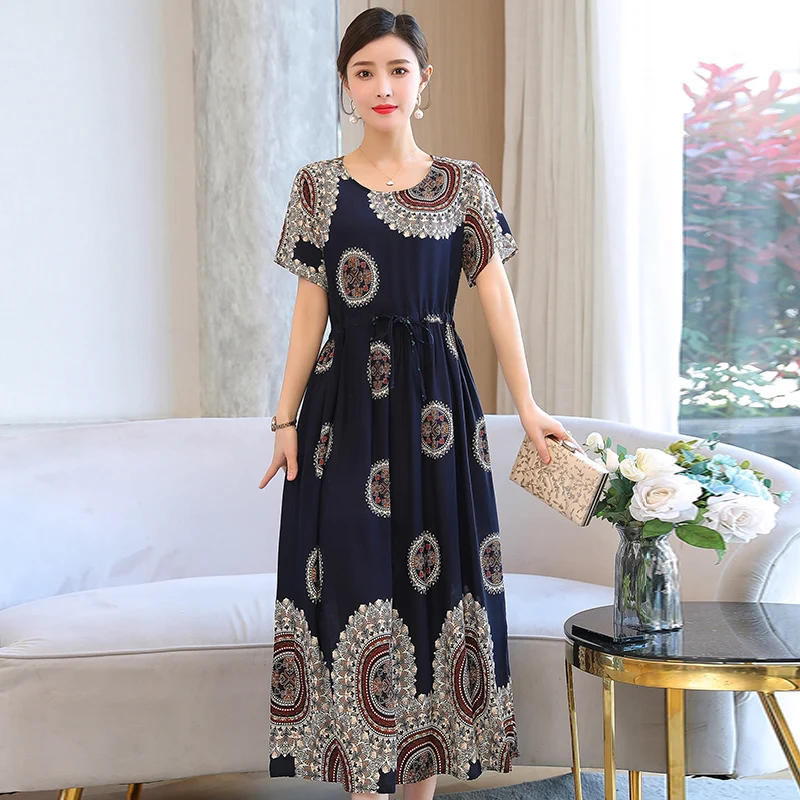 Women Vintage O Neck Dress Casual Print A-Line Party Vestidos Summer Fashion short Sleeve long Bohemian Dress
Women Vintage O Neck Dress Casual Print A-Line Party Vestidos Summer Fashion short Sleeve long Bohemian Dress