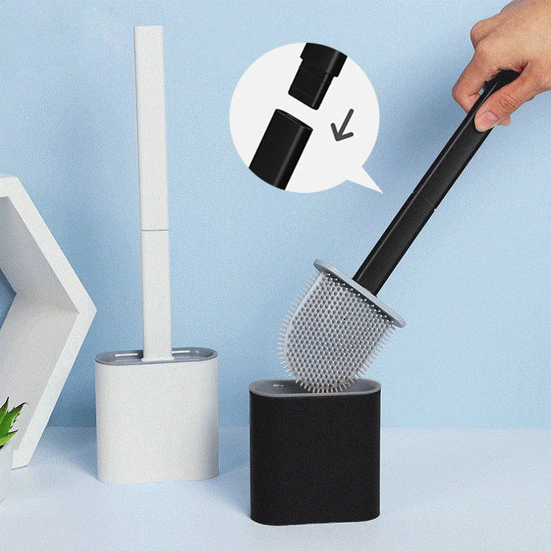 

Soft Silicone Head Toilet Brush Set With Holder Black Wall-mounted Detachable Handle Bathroom Cleaner Durable WC Accessories